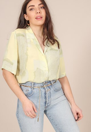 VINTAGE 70S ABSTRACT SNAKE PRINT BLOUSE IN YELLOW