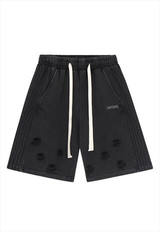 Ripped sports shorts premium distressed pants In black