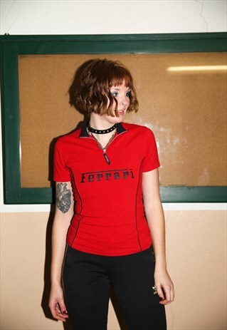 Y2K VINTAGE FERRARI QUARTER ZIP SHORT SLEEVE SPORTS TOP