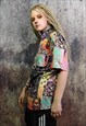 RAINBOW PAISLEY SHIRT BANDANNA PRINT SHORT SLEEVE TOP BLACK