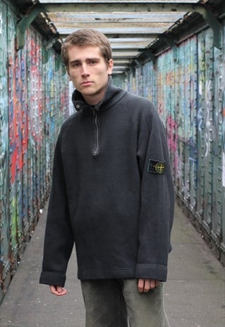 VINTAGE 90S A/W 99 GREEN EDGE STONE ISLAND Q ZIP SWEATSHIRT