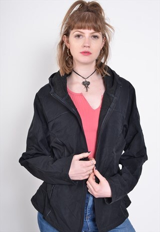 VINTAGE CHAMPION ZIP UP HOODIE BLACK