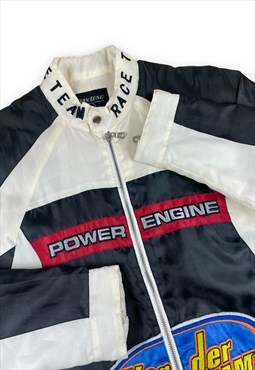 Vintage Y2K Cream and black racing jacket Embroidered detail