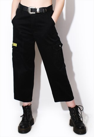 VINTAGE 90S CAT BLACK CARGO TROUSERS HIGH WAISTED JEANS