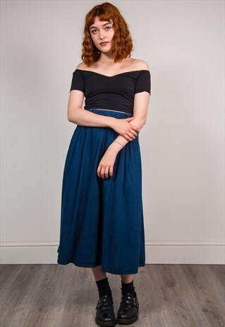 90'S VINTAGE CALVIN KLEIN BLUE HIGH WAIST MIDI SKIRT