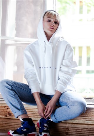 "WISH YOU WERE HERE" WHITE HOODIE