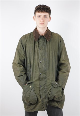 VINTAGE BARBOUR BORDER KHAKI WAX JACKET