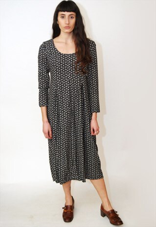 FLORAL MIDI DRESS (S) VINTAGE 80S ROSE PRINT GRUNGE GOTH 90S