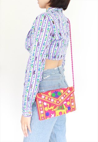 PINK ELEPHANT MULTI EMBROIDERY HAND MADE CROSS BODY BAG