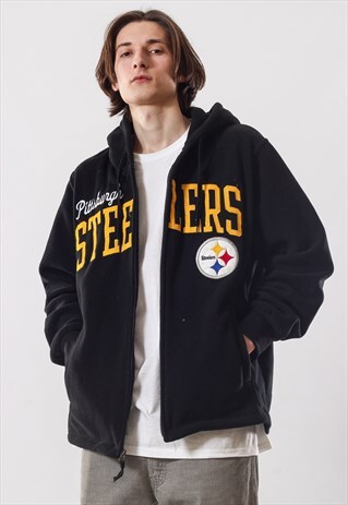 VINTAGE MENS STEELERS NFL BIG LOGO FLEECE HOODIE JACKET
