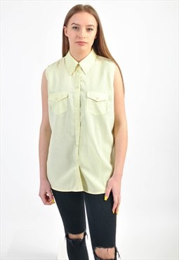vintage sleeveless checked yellow shirt