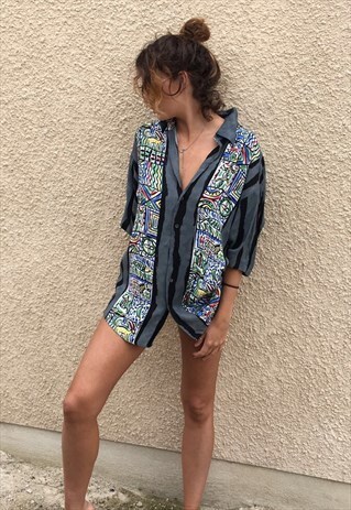 PATTERNED OVERSIZED RETRO VINTAGE UNISEX FESTIVAL SHIRT