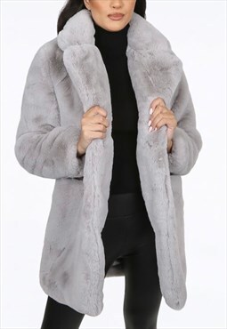 Soft Faux Fur Overcoat In Grey