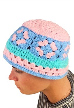 Pink Handmade Crochet Bucket Hat for Summer and Festivals