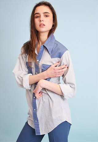90'S RETRO WESTERN CHECKED PRINT SHIRT TOP