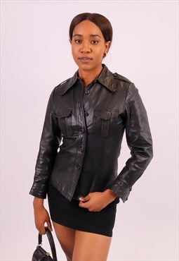 Vintage Echtes Leder Leather Jacket in Black