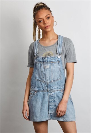 VINTAGE 90'S LEVI'S LIGHT WASH DENIM DUNGAREE SHORTS