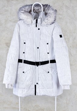 Michael Kors White Puffer Parka Jacket Faux Fur Women's XL