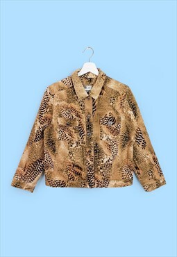90's Y2K BETTY BARCLAY Cotton Denim Jacket Animal Print
