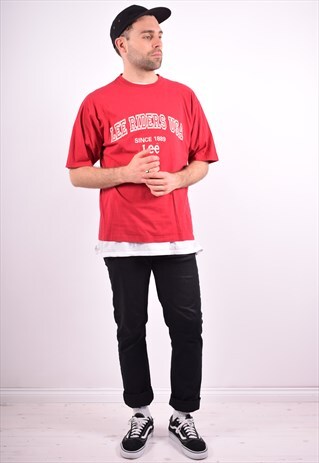 LEE MENS VINTAGE T-SHIRT TOP LARGE RED 90'S