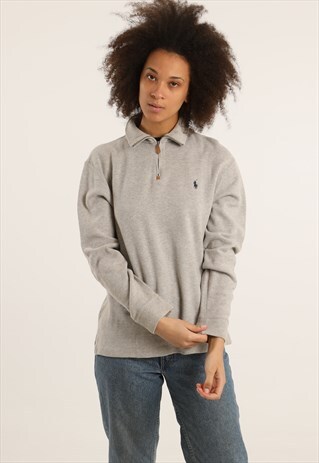 VINTAGE RALPH LAUREN EMBROIDERED LOGO 1/4 ZIP SWEATSHIRT