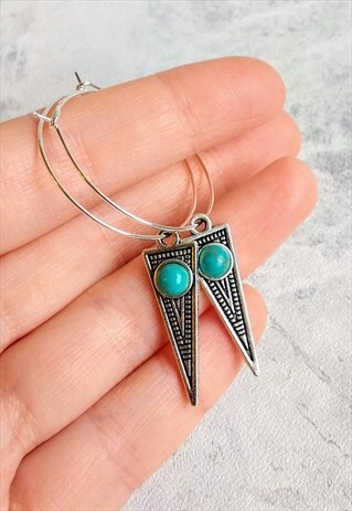 AZTEC HOOP EARRINGS TURQUOISE STONE