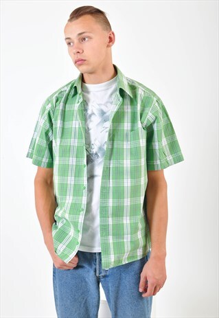 VINTAGE SHORT SLEEVE CHECKED SHIRT IN GREEN