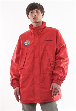 VINTAGE ALFA ROMEO F1 SHELL WINDBREAKER COAT 90S RED