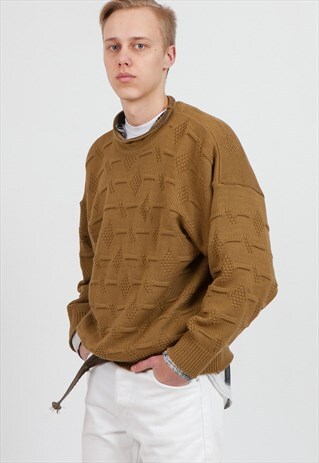 VINTAGE BROWN KNIT COTTON JUMPER SWEATER