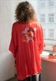 VINTAGE 80'S RED SATIN EMBROIDERED BACK NIGH GOWN