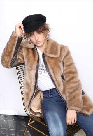 VINTAGE 60S BROWN FAUX FUR PENNY LANE COAT
