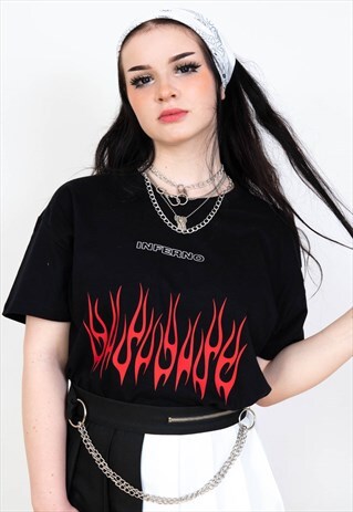 INFERNO TRIBAL FLAMES AESTHETIC T-SHIRT Y2K 2000S