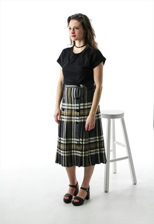 BROWN PLAID RETRO SKIRT / PLEATED SCHOOL GIRL SKIRT