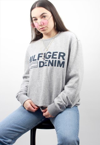 90'S RETRO GREY SPELL-OUT OVERSIZED SWEATSHIRT