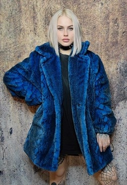 Snake coat handmade faux fur python luxury jacket in blue