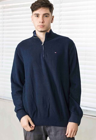 VINTAGE TOMMY HILFIGER 1/4 ZIP FRONT JUMPER LOGO 90S XL 18.8