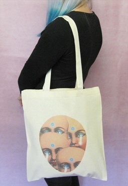  Tote Bag with Creepy Many Face Doll Print HALLOWEEN