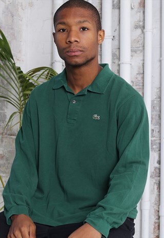 VINTAGE LACOSTE LOGO LONG SLEEVE POLO RUGBY SHIRT GREEN