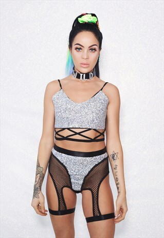 DISCO FESTIVAL HARNESS SILVER RHINESTONE SET
