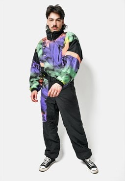 90s vintage ski suit mens black multi winter warm jumpsuit
