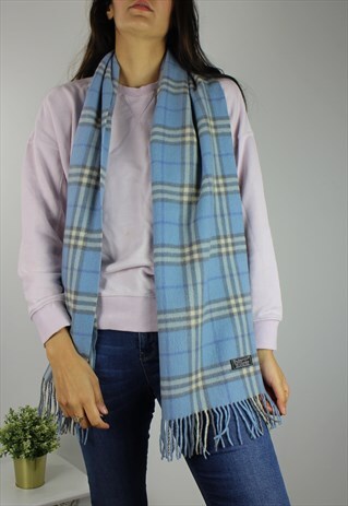 VINTAGE BURBERRY CHECK WOOL SCARF WITH LOGO LABEL