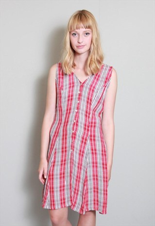VINTAGE 1990'S RED & WHITE CHECK SUMMER MIDI DRESS