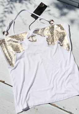 Just cavalli 00s stock white/gold stretch chic top