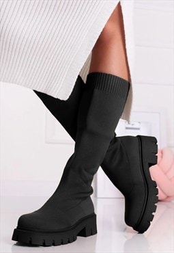 justyouroutfit Black Chunky Sole Sock Boots 