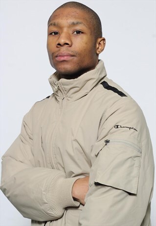 VINTAGE CHAMPION QUILTED JACKET BEIGE