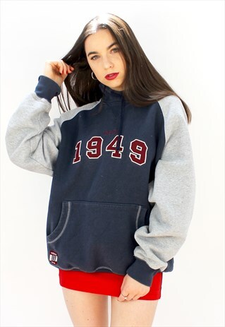90'S RETRO BLUE & GREY OVERSIZED HOODIE