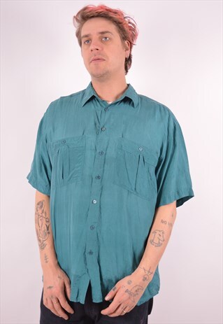C&A MENS VINTAGE SHIRT LARGE TURQUOISE 90S