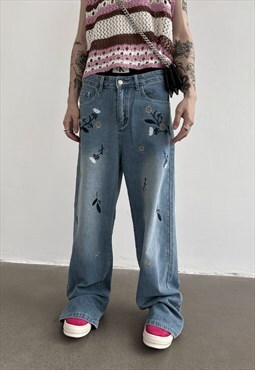 Men's flower embroidered jeans SS2023 VOL.3