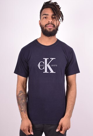 CALVIN KLEIN MENS VINTAGE T-SHIRT TOP MEDIUM NAVY BLUE 90S