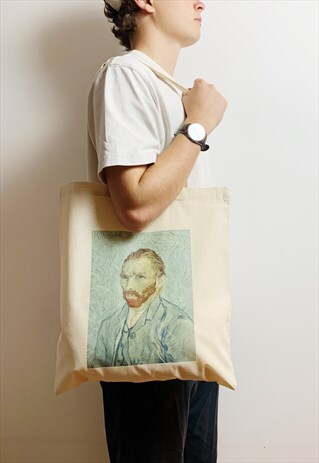 VINCENT VAN GOGH SELF PORTRAIT TOTE CANVAS BAG WHITE